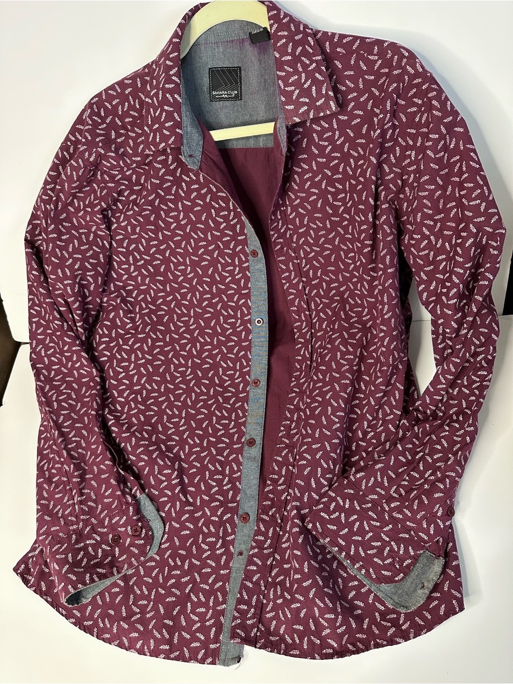 Men’s Burgundy Printed button up Dress Shirt with Contrast Trim